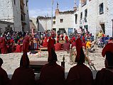 Mustang Lo Manthang Tiji Festival Day 3 01 The monks took centre stage around 14:00 at the beginning of day 3 of the Tiji Festival in Lo Mantang. Many of the local people had returned to their villages after day 2, and many of the tourists had also left. So, the square was fairly empty and easy to move around.